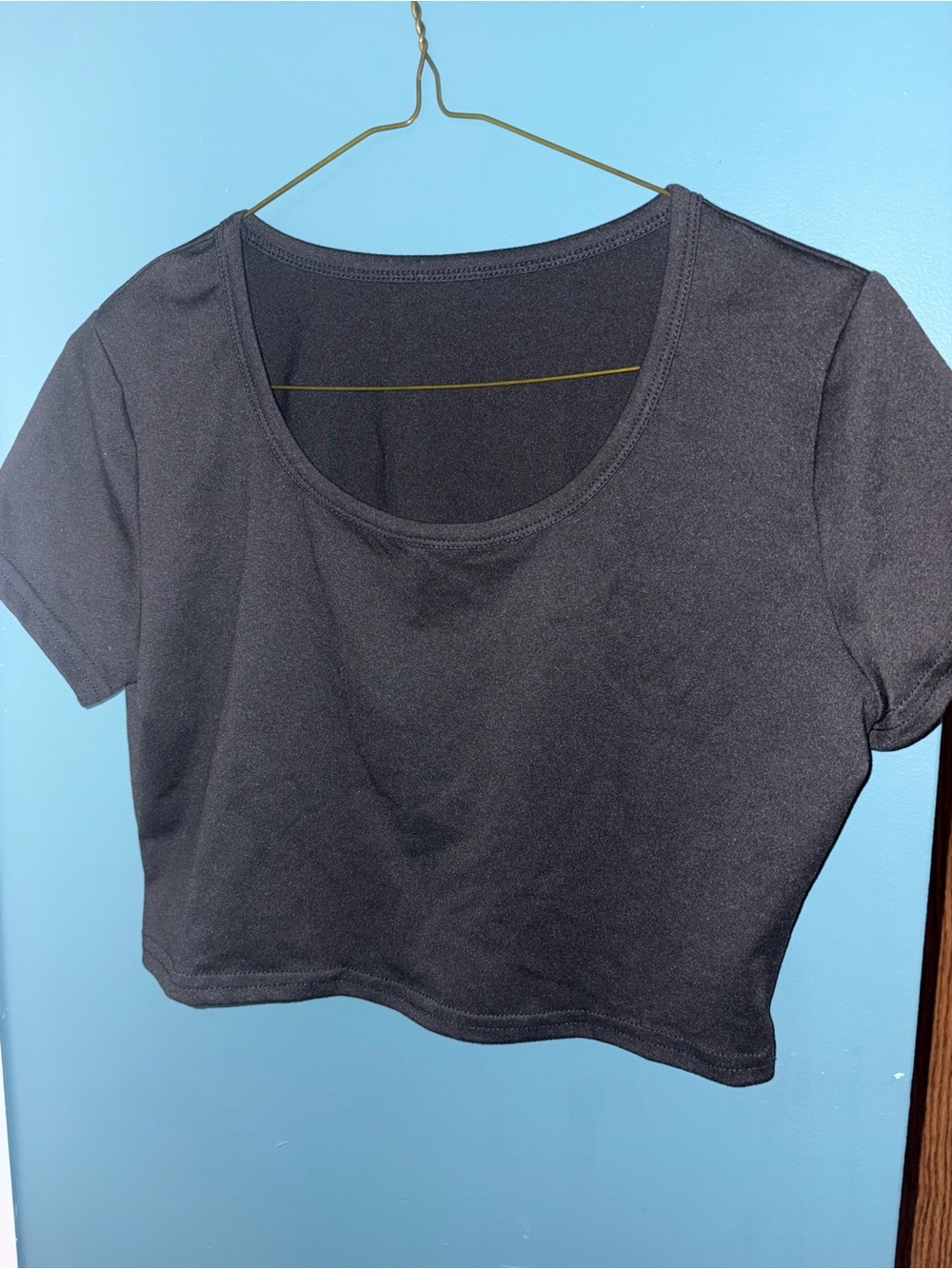 Black Scoop Neck Crop Top - Women's Basic Tee